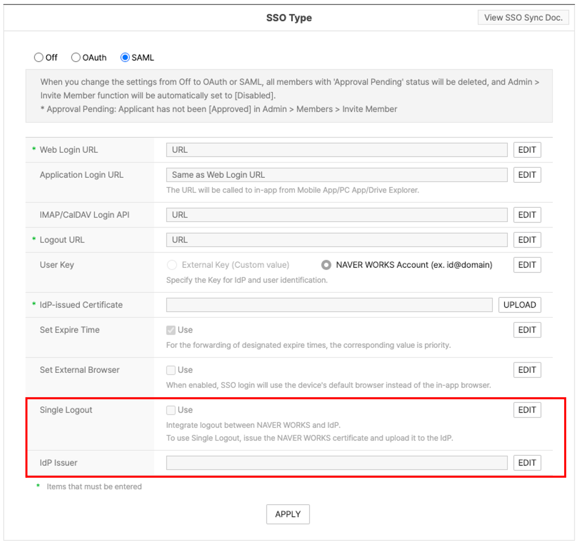 Figure Enable Single Logout and add IdP issuer